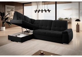Divano angolare nero allungabile/con contenitore (con penisola a sinistra/a L) Sado – ELTAP