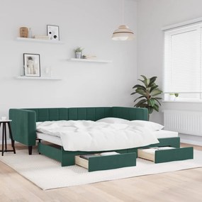 Divano Letto Estraibile Cassetti Verde Scuro 100x200cm Velluto /