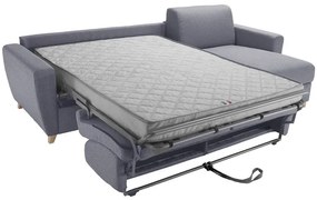 Divano letto angolare reversibile con contenitore 4 posti in tessuto grigio e legno chiaro GRAHAM