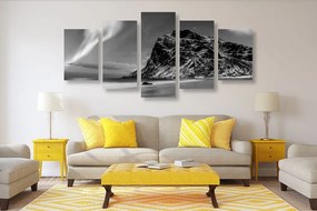 Quadri 5 pezzi – Aurora boreale in Norvegia in bianco e nero