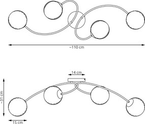 Lampada da soffitto in acciaio e vetro VIBRA 4 da interno 4xE14