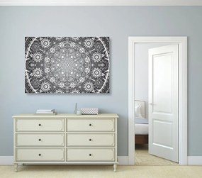 Stampa su tela – Mandala ornamentale con pizzo in bianco e nero
