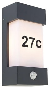 Lampada da parete per esterni grigio scuro IP44 con sensore di movimento - Tide