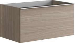 Base portalavabo Pixel 2 cassetti con frontale plain olmo Rousseau e maniglia alluminio brillante L80 x H40 x P45,5 cm