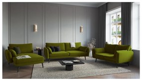 Poltrona lounge in velluto verde con gambe nere, angolo sinistro Lento - Kooko Home