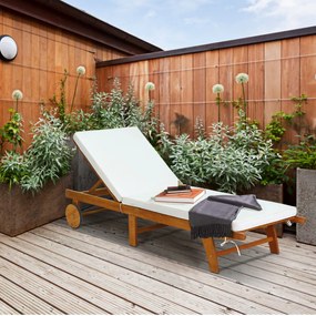Costway Chaise longue di legno da esterno, Poltroncina regolabile con cuscino per giardino prato cortile