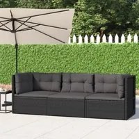 Set Divani da Giardino 3 pz con Cuscini Nero in Polyrattancod mxl 119400