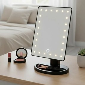 Specchio trucco con luci LED touchscreen e regolazione a 180° da appoggio nero