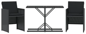 Set da bistrò 3 pz con cuscini nero in polyrattan