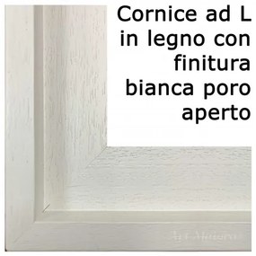 Art Maiora Capezzale con Sacra Famiglia "Abbraccio" 110x65 Cornice ad L in legno con finitura bianca poro aperto