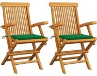 Sedie da Giardino con Cuscini Verdi 2 pz in Massello di Teak cod mxl 6175