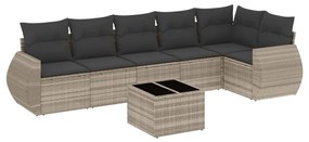 Set divani da giardino 7pz con cuscini grigio chiaro polyrattan