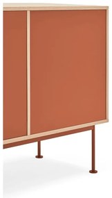 Cassettiera rosso mattone impiallacciata in rovere, larghezza 180 cm Yoko - Teulat