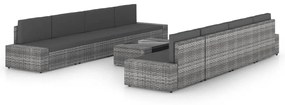 Set divani da giardino 9 pz con cuscini in polyrattan grigio