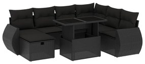 Set divani da giardino con cuscini 8 pz nero in polyrattan