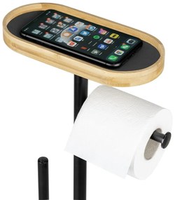 Porta carta igienica nero/di colore naturale in acciaio con supporto con spazzola Pomarolo – Wenko