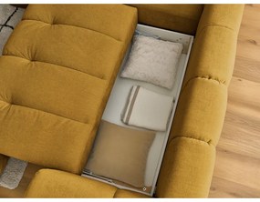 Divano angolare color senape allungabile e con contenitore (penisola a sinistra/a L) con rivestimento in ciniglia Fuji – Bobochic Paris