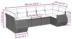 Set Divani da Giardino 7 pz con Cuscini Grigio in Polyrattan