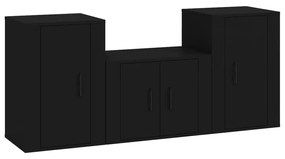 Set mobili porta tv 3 pz nero in legno multistrato