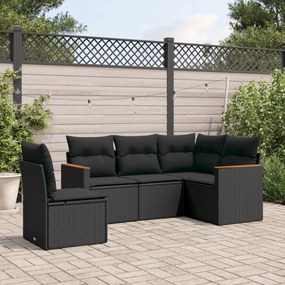 Set divani da giardino 5 pz con cuscini in polyrattan nero