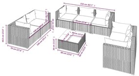 Set Divani da Giardino 8 pz con Cuscini in Polyrattan Marrone