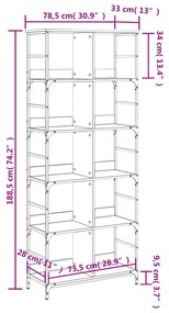 Libreria Grigio Sonoma 78,5x33x188,5 cm in Legno Multistrato