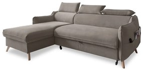 Divano letto angolare in velluto marrone chiaro (angolo sinistro) Sweet Harmony - Miuform