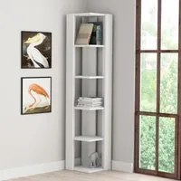 Libreria Espartinas, Biblioteca a 5 scaffali, Scaffale da ufficio per libri, Mobile portalibri, Cm 34x34h160, Bianco