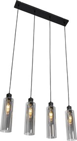 Lampada a sospensione moderna nera con vetro fumé 4 luci - Stavelot
