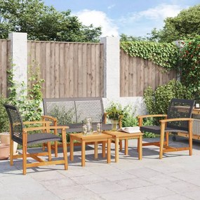 Set Salotto Da Giardino 5 Pz Nero İn Polyrattan E Legno Acacia /