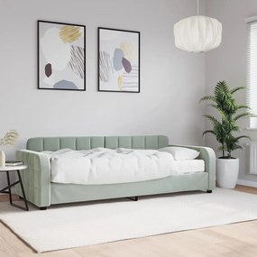 Divano Letto Con Materasso Grigio Chiaro 80x200 Cm İn Velluto /