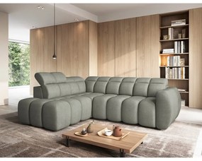 Divano angolare verde polveroso allungabile/con contenitore (con penisola a sinistra/a L) e rivestimento in bouclé Falconn – ELTAP