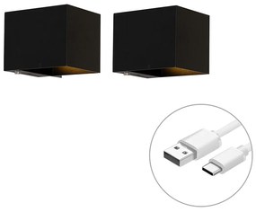 Set di 2 Applique nere ricaricabili con dimmer - Joris