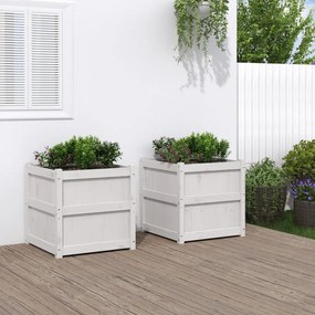 Fioriere Da Giardino 2 Pz Bianche İn Legno Massello Di Pino /
