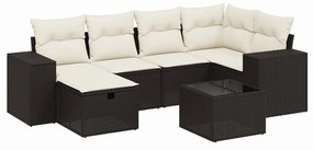 Set divani da giardino con cuscini 7pz nero polyrattan