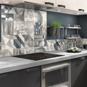 Pannello decorativo della cucina vetro Picasso bianco, grigio e blu L70 cm x H90 cm