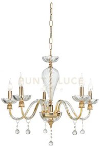 Lampadario roxanne 5 luci attacco e14 d.73cm oro e trasparente