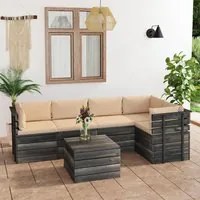 Set Divani da Giardino su Pallet 6 pz con Cuscini Massello Pino 3061950