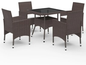 Set da pranzo da giardino 5 pz marrone in polyrattan e vetro