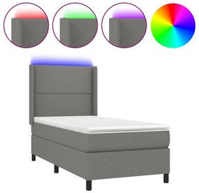 Letto a molle materasso e led grigio scuro 100x200cm in tessuto