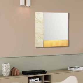 Specchio moderno quadrato 80 cm effetto marmo avorio e foglia oro - KEIRA