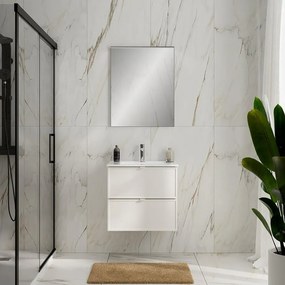 Mobile Quadra L60 H55 P45 bianco opaco 2 cassetti a chiusura ammortizzata e con lavabo in ceramica vasca centrale