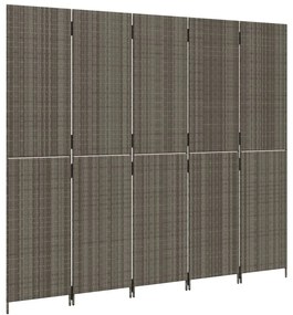 Divisorio per ambienti a 5 pannelli grigio in polyrattan
