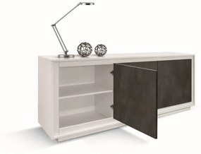 Credenza LAMPEDUSA in legno, finitura bianco frassinato ante finitura acciaio ossidato, 180&#215;50 cm