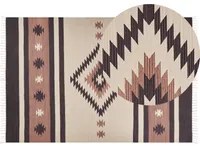 Tappeto kilim in cotone marrone e beige 200 x 300 cm trapuntato a mano con nappe geometriche soggiorno camera da letto