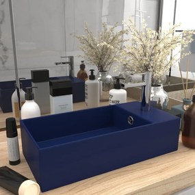 Lavandino Con Troppopieno İn Ceramica Blu Scuro /