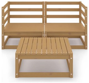 Set Divani da Giardino 3 pz Miele in Legno Massello di Pino