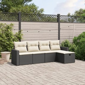 Set divani da giardino 5 pz con cuscini in polyrattan nero