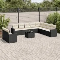 Set Divani da Giardino 11 pz con Cuscini in Polyrattan Nero 3251513