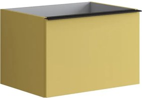 Cassettiera Pixel con 2 cassetti  frontale plain laccato opaco giallo sole e maniglia alluminio nero opaco L.60 x H40 x P45,5 cm